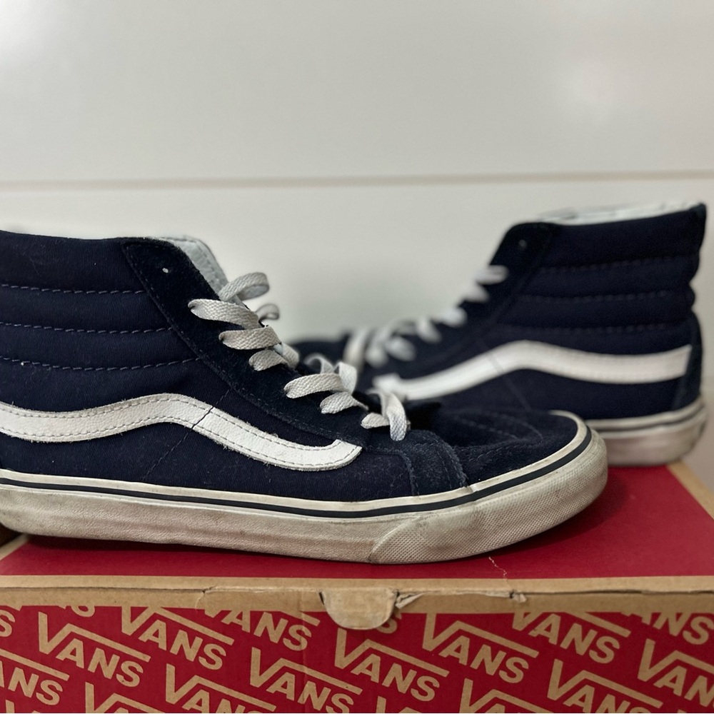 Vans White and Blue Classic High-Top Sneakers